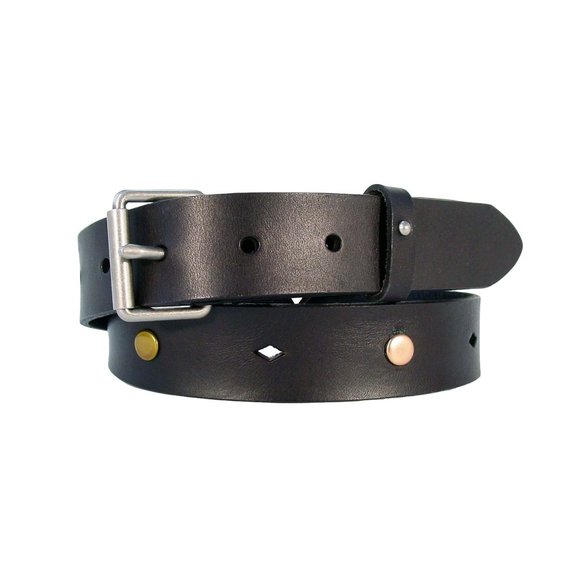 FOSSIL Tri-Color Copper Nickel Brass Stud Leather Hip Belt Women's M (31"-36") - Picture 1 of 5